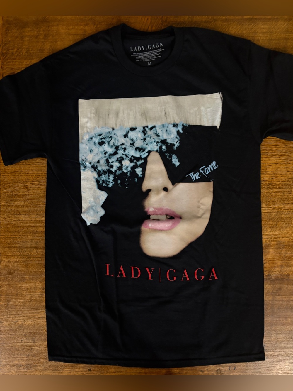 Lady Gaga Black Graphic Tee T Shirt The Fame Black Sunglasses Rock Band TShirt M